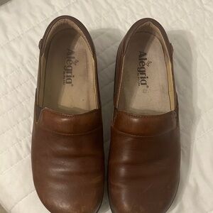 Alegria Brown Leather Slip-on Shoes